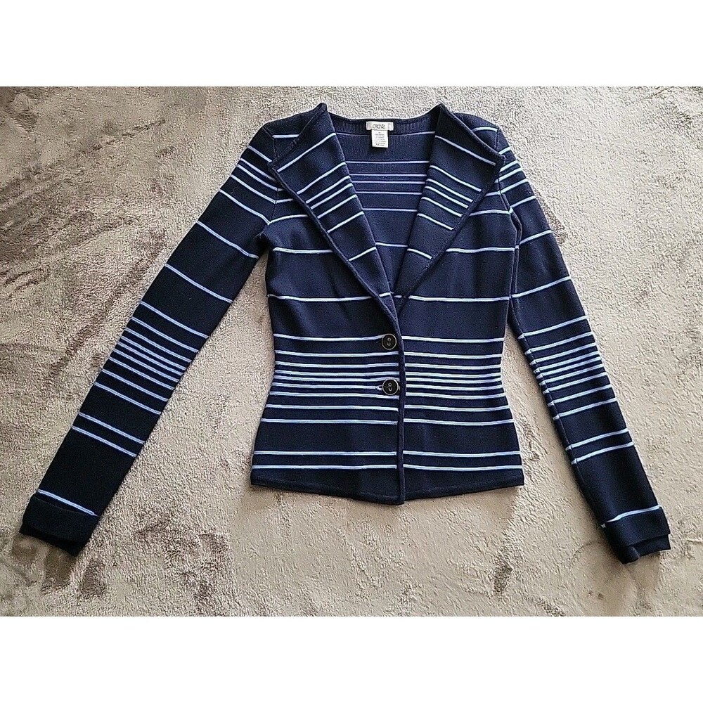 Women’s Size XSmall Cache Cardigan Jacket Navy Blue Striped Costal Vacation